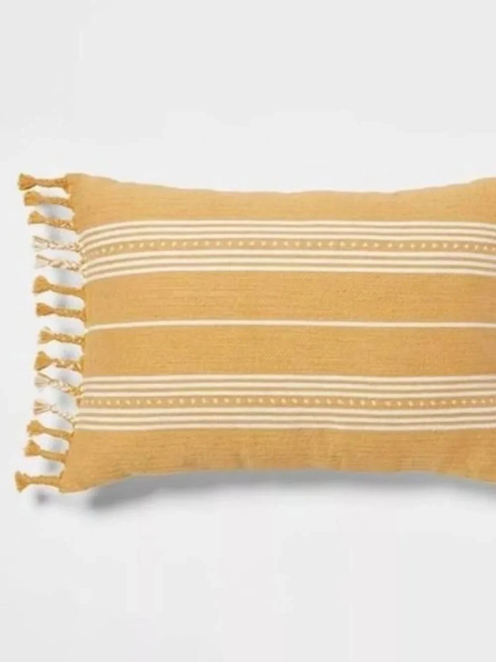 NEW Woven Stripe Braided Fringe Decorative Throw Pillow Dark Gold - Threshold.